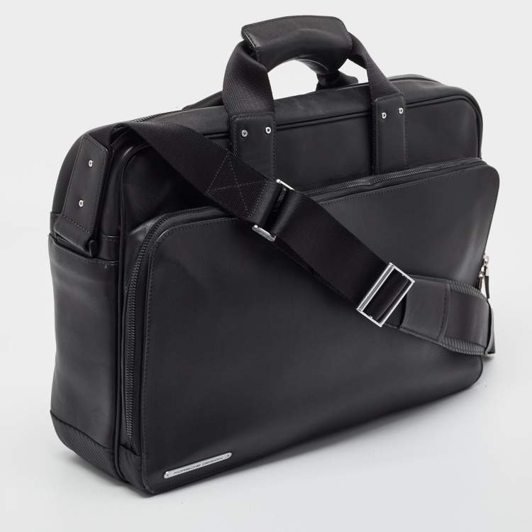 Pre Owned Porsche Design Black Leather and Carbon Effect Fabric CL2 2.0 Briefcase Bag