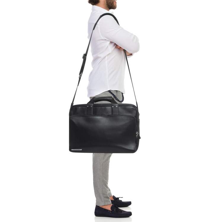 Pre Owned Porsche Design Black Leather and Carbon Effect Fabric CL2 2.0 Briefcase Bag