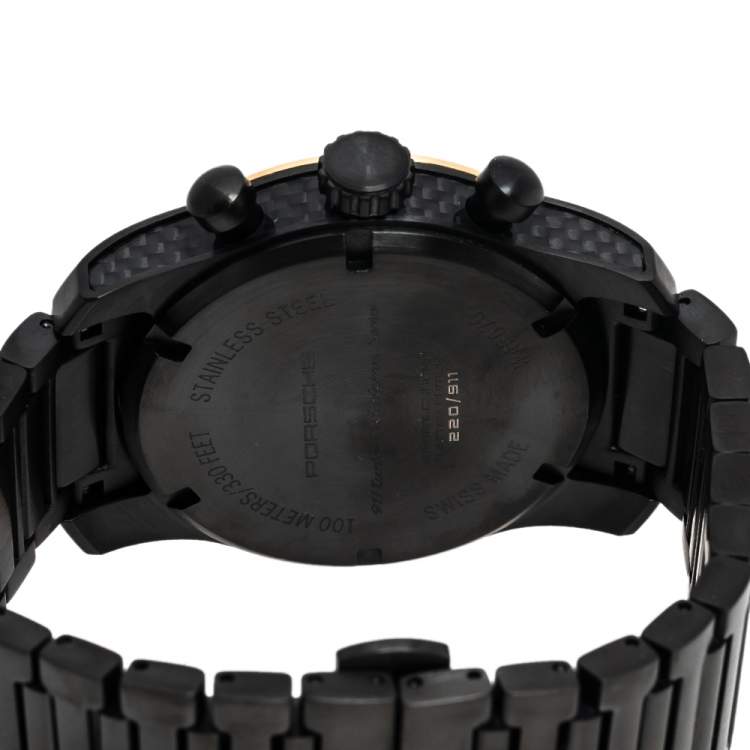 Pre Owned Porsche Design Carbon Fiber PVD Coated Stainless Steel 911 Turbo S Exclusive Series WAP0709110J Men's Wristwatch 42 mm