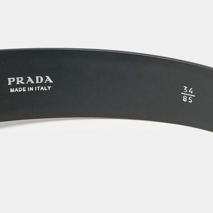 Pre Owned Prada Black Saffiano Leather Triangle Logo Buckle Belt 85 CM