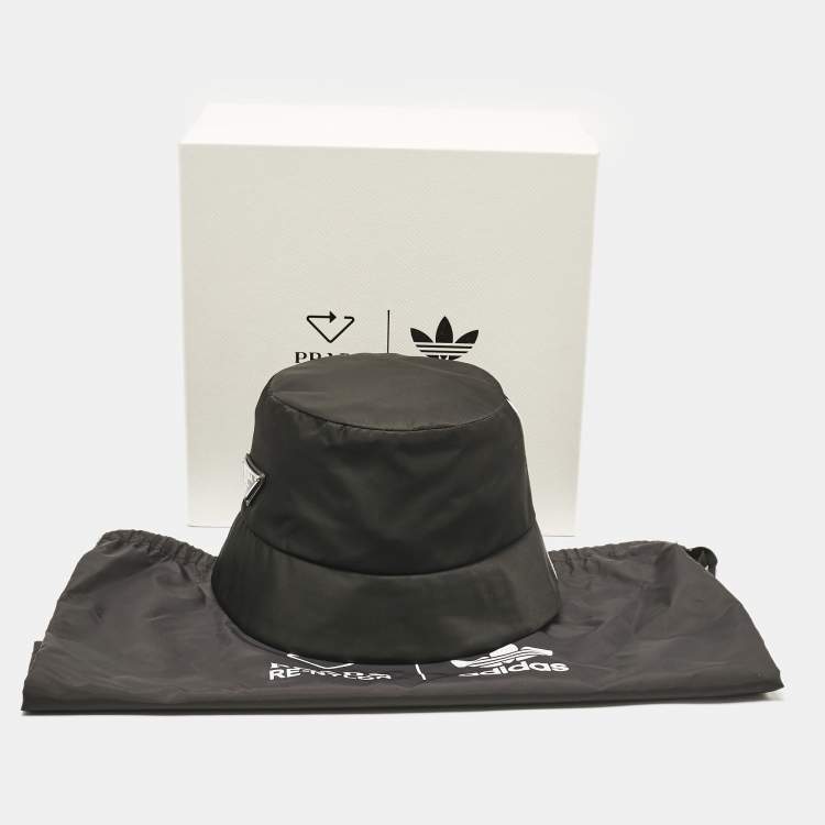 Pre Owned Prada X Adidas Black Logo Applique Re-Nylon Bucket Hat 