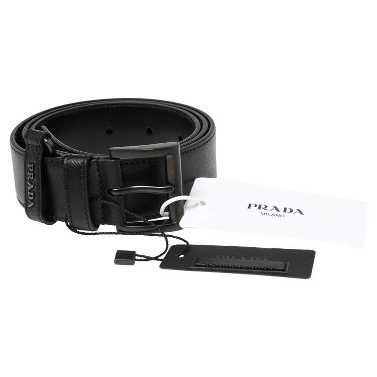 Pre Owned Prada Black Leather Buckle Belt 85 CM