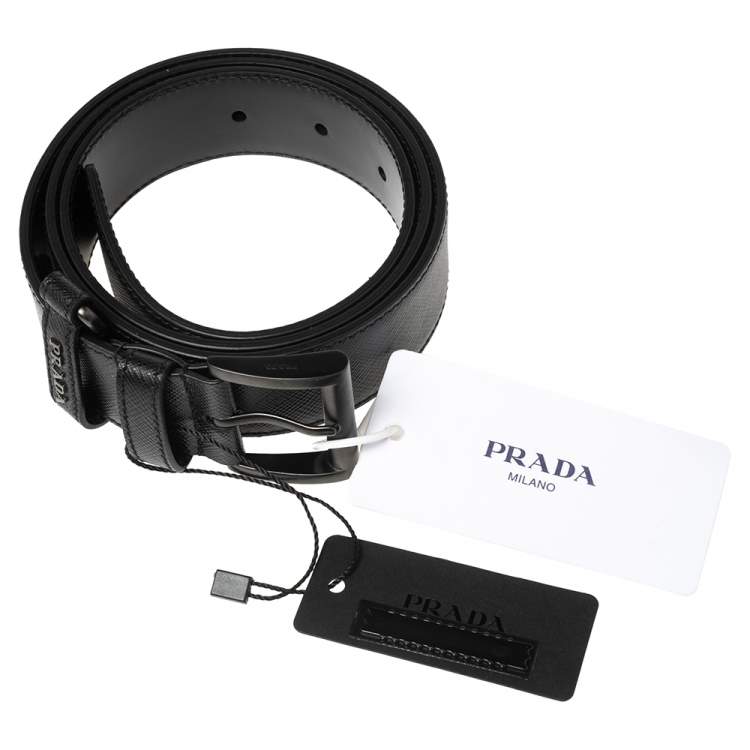 Pre Owned Prada Black Leather Buckle Belt 85 CM