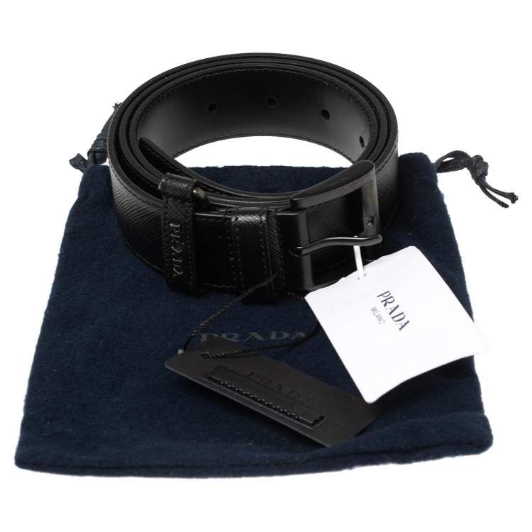 Pre Owned Prada Black Leather Buckle Belt 85 CM