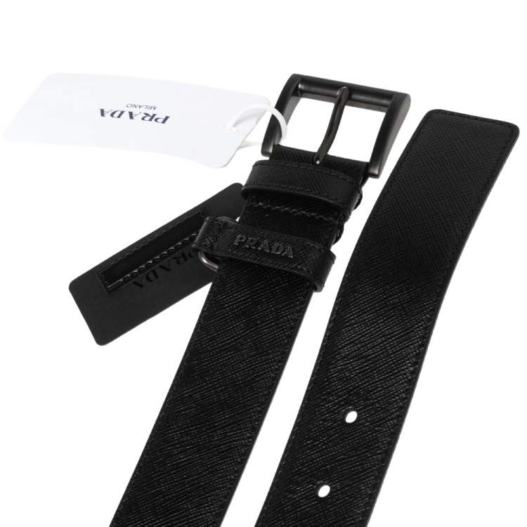 Pre Owned Prada Black Leather Buckle Belt 85 CM