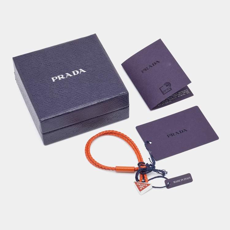 Pre Owned Prada Papaya Braided Nappa Leather Logo Bracelet