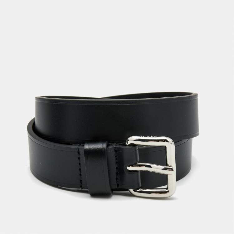 Prada, Accessories, Prada Leather Belt With Silver And Black Buckle