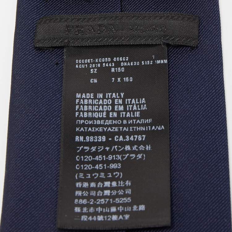 Pre Owned Prada Navy Blue Polyester Skinny Tie