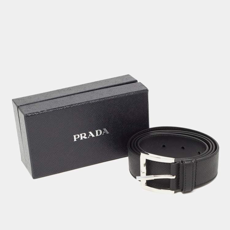 Pre Owned Prada Black Saffiano Leather Reversible Belt 95CM