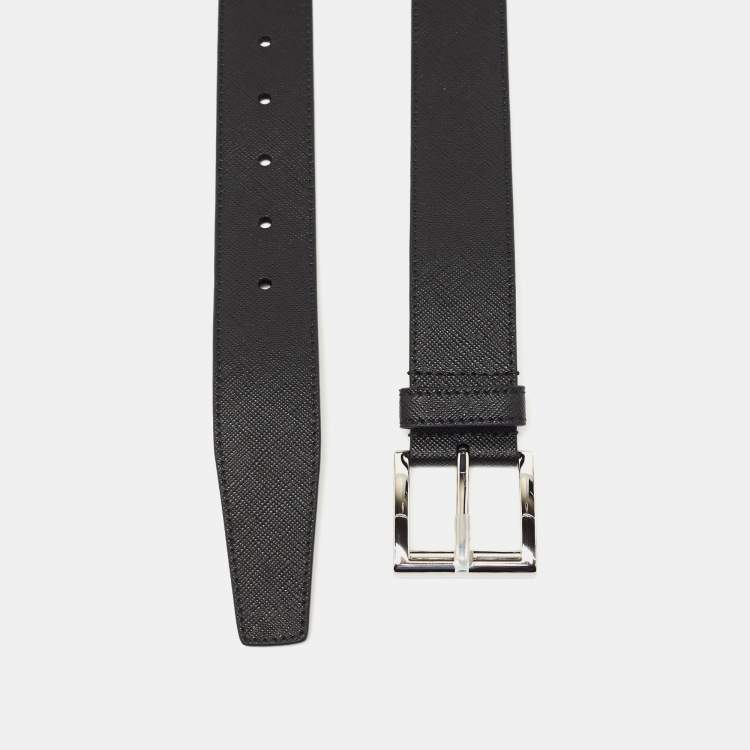 Pre Owned Prada Black Saffiano Leather Reversible Belt 95CM