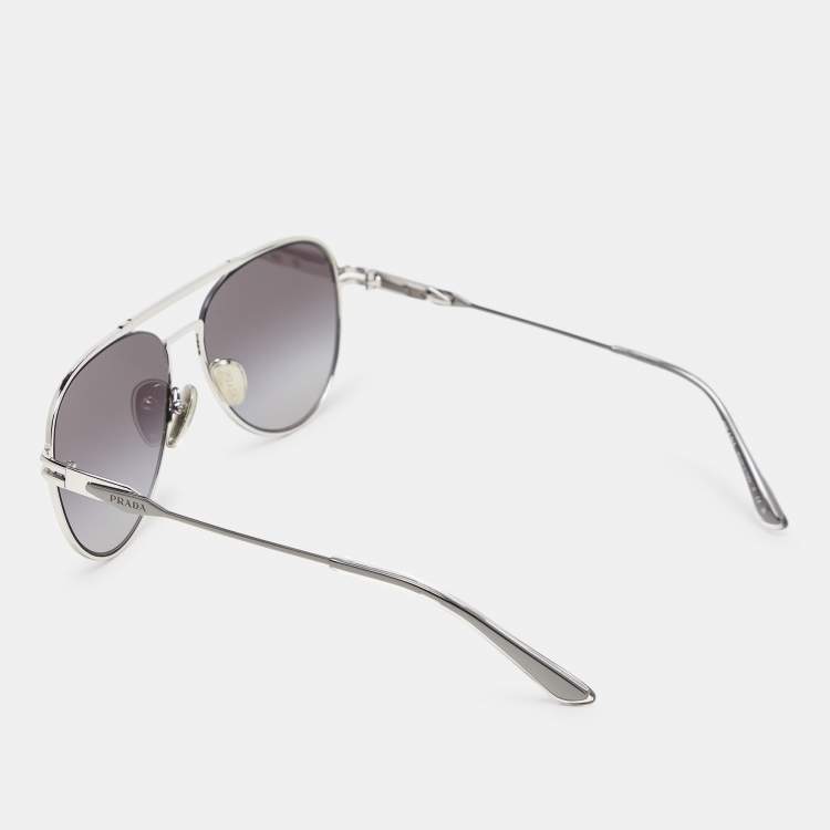 Pre Owned Prada Silver Tone/Grey Gradient SPR54Z Aviator Sunglasses