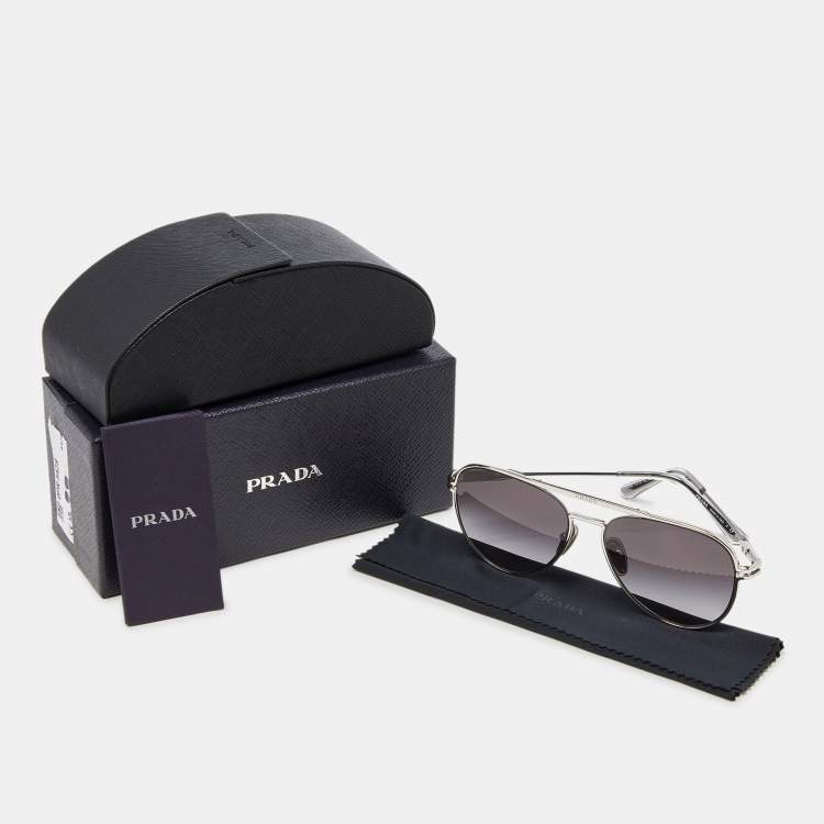 Pre Owned Prada Silver Tone/Grey Gradient SPR54Z Aviator Sunglasses