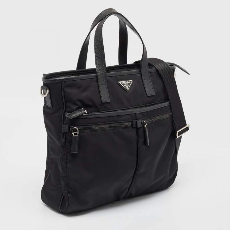 Pre Owned Prada Black Nylon and Leather Multipocket Tote