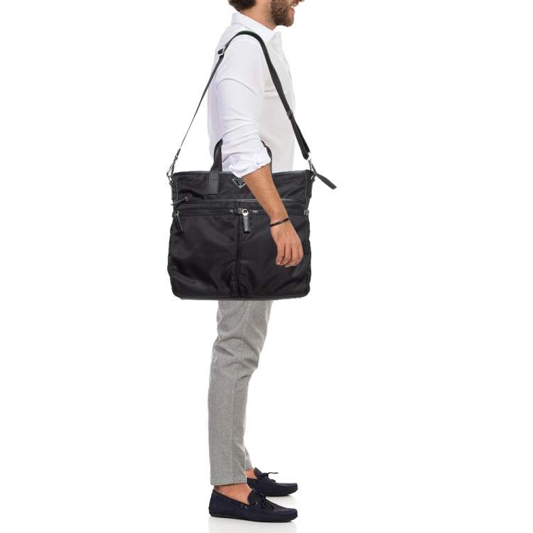 Pre Owned Prada Black Nylon and Leather Multipocket Tote