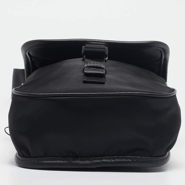 Pre Owned Prada Black Leather and Re-Nylon Flap Messenger Bag