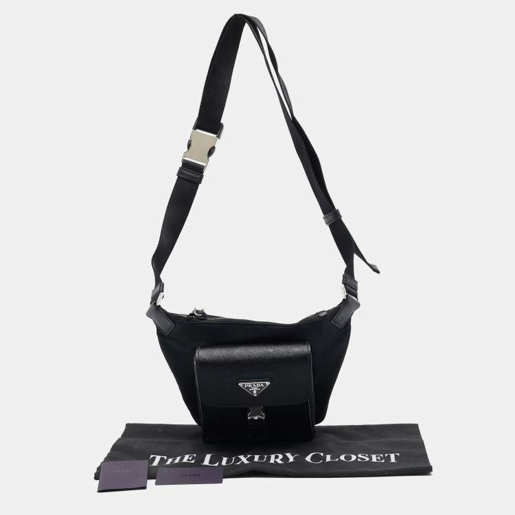 Pre Owned Prada Black Re-Nylon and Saffiano Leather Shoulder Bag