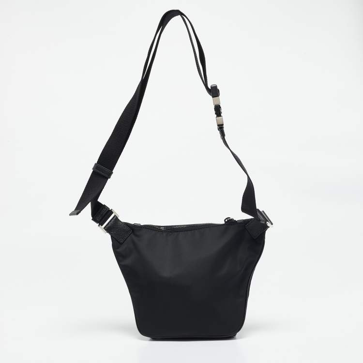 Pre Owned Prada Black Re-Nylon and Saffiano Leather Shoulder Bag