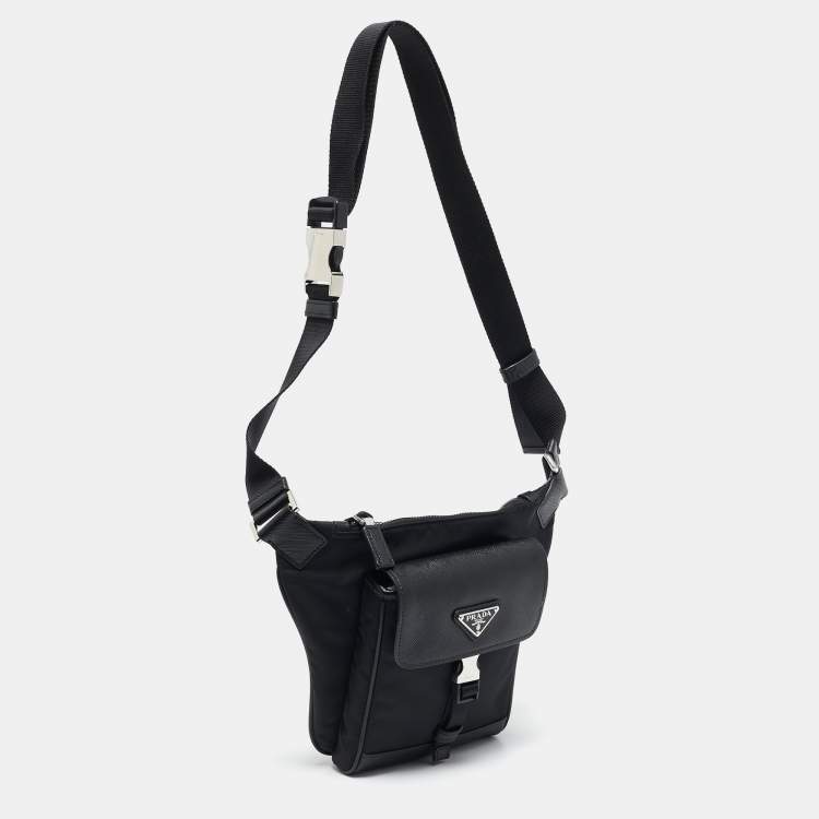 Pre Owned Prada Black Re-Nylon and Saffiano Leather Shoulder Bag