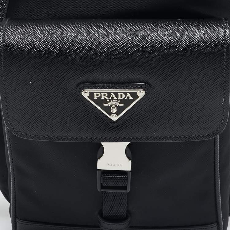 Pre Owned Prada Black Re-Nylon and Saffiano Leather Shoulder Bag