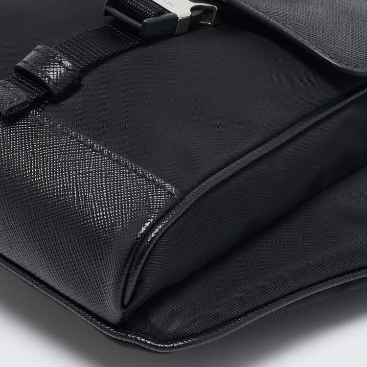Pre Owned Prada Black Re-Nylon and Saffiano Leather Shoulder Bag