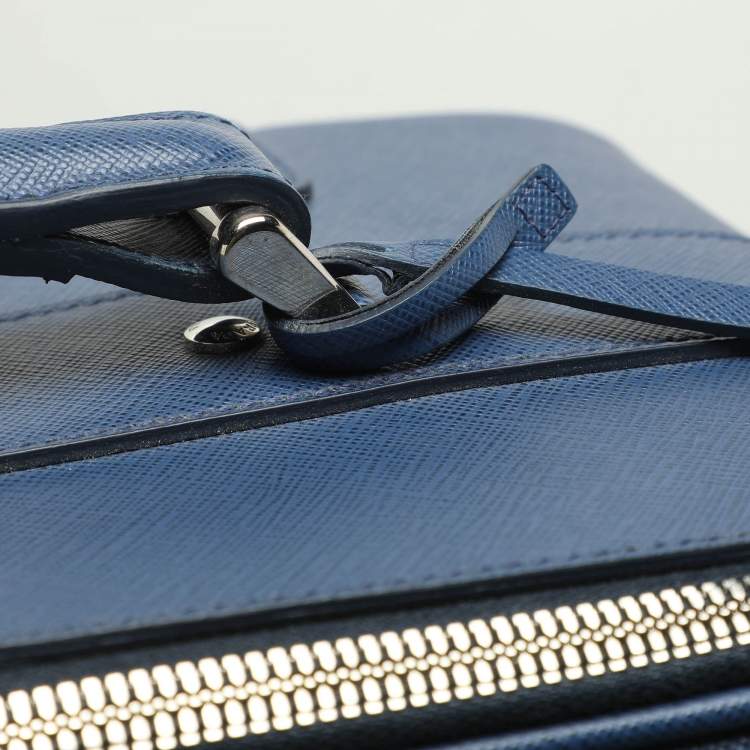 Pre Owned Prada Blue Saffiano Leather Travel Rolling Trolley Luggage