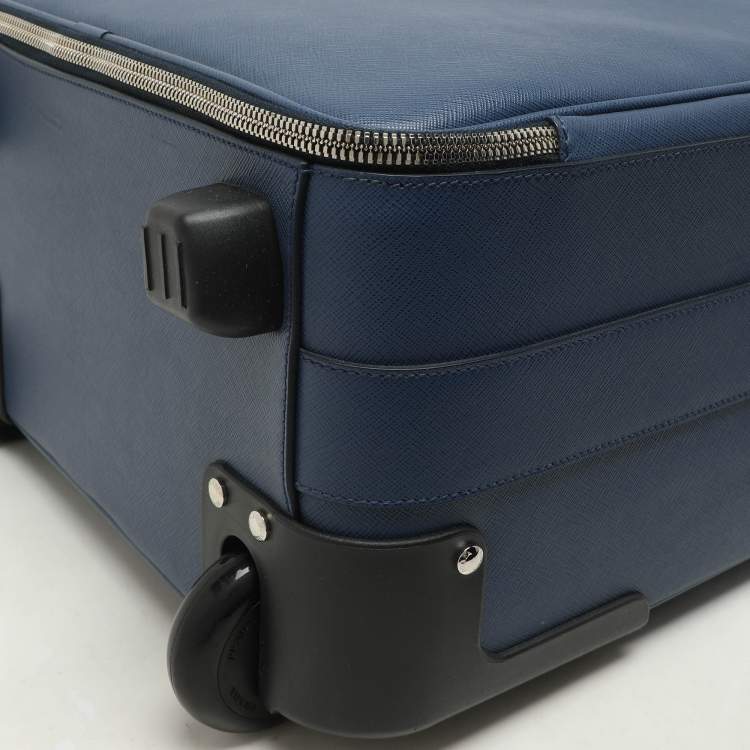 Pre Owned Prada Blue Saffiano Leather Travel Rolling Trolley Luggage