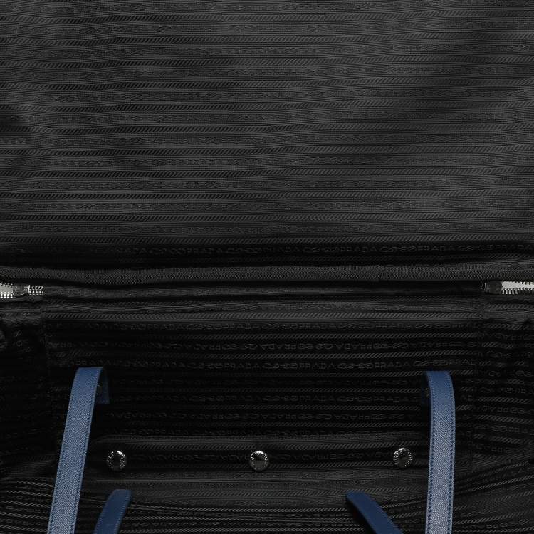 Pre Owned Prada Blue Saffiano Leather Travel Rolling Trolley Luggage