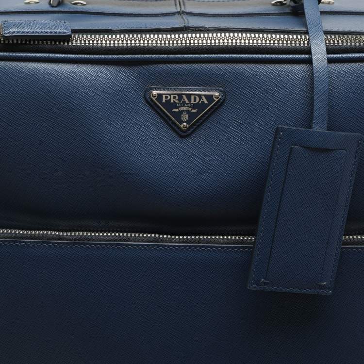Pre Owned Prada Blue Saffiano Leather Travel Rolling Trolley Luggage