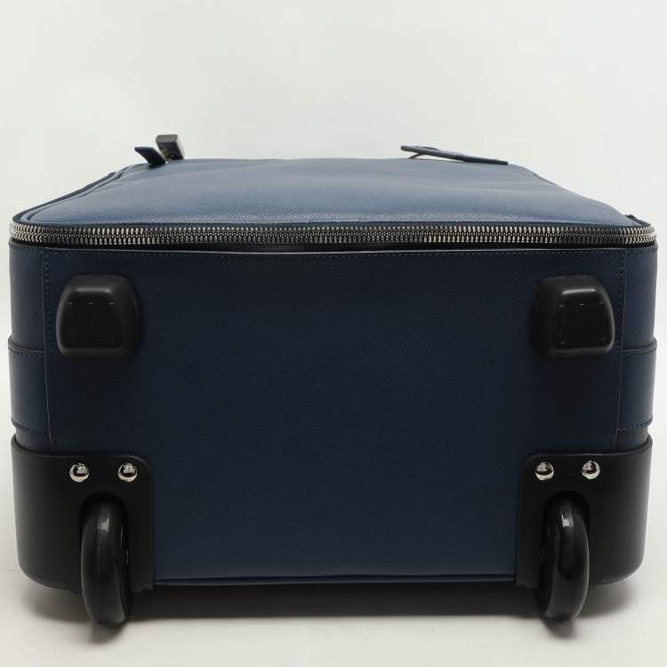 Pre Owned Prada Blue Saffiano Leather Travel Rolling Trolley Luggage