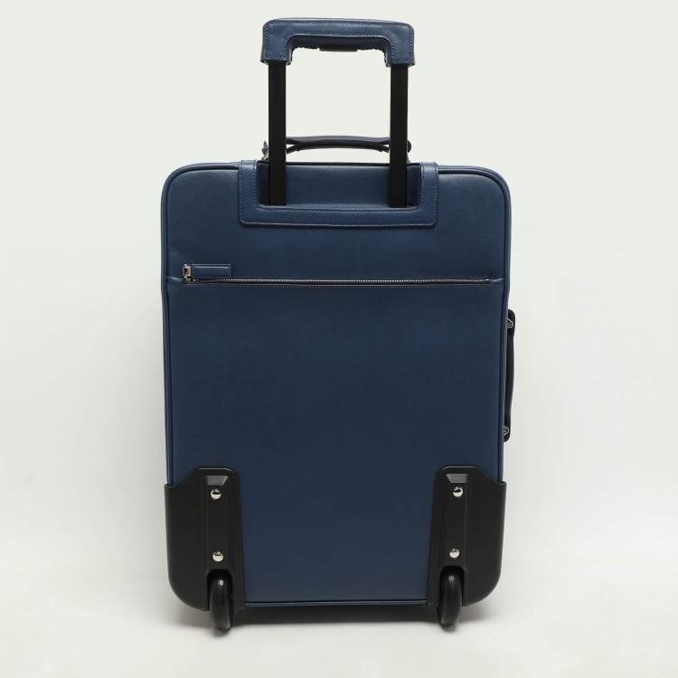 Pre Owned Prada Blue Saffiano Leather Travel Rolling Trolley Luggage