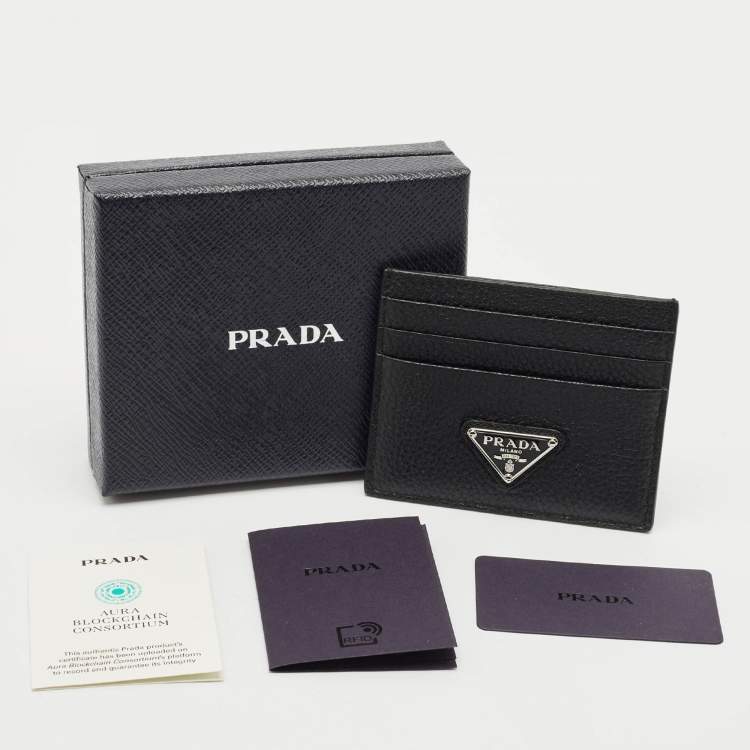 Pre Owned Prada Black Vitello Daino Leather Card Holder   