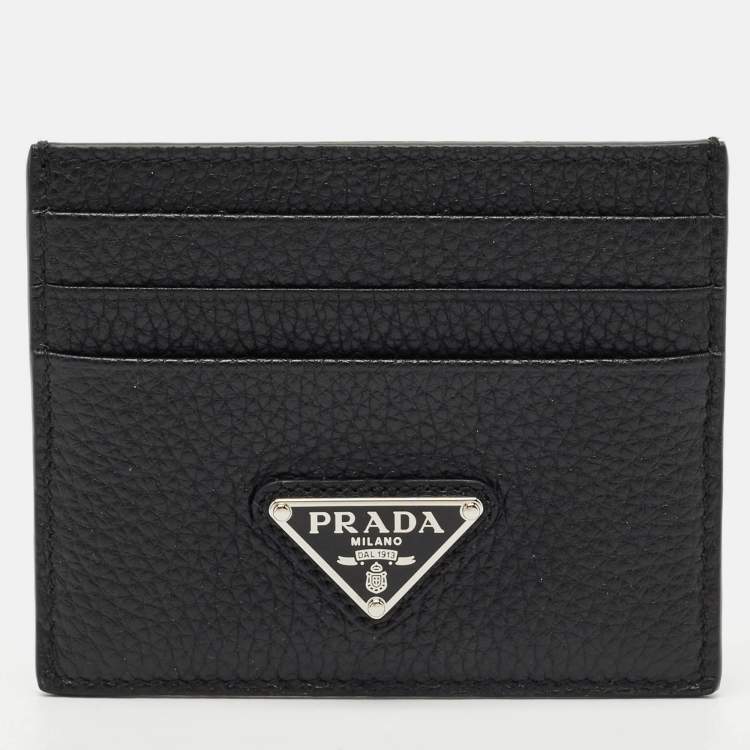 Pre Owned Prada Black Vitello Daino Leather Card Holder   