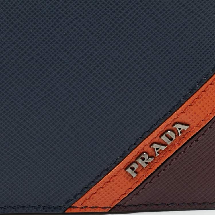 Pre Owned Prada Navy Blue Leather Logo Bifold Wallet