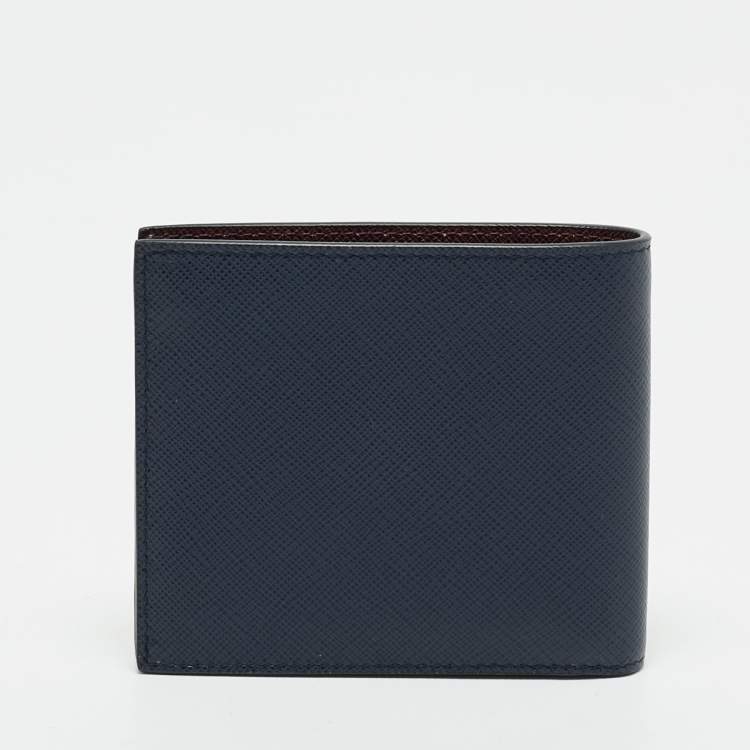 Pre Owned Prada Navy Blue Leather Logo Bifold Wallet