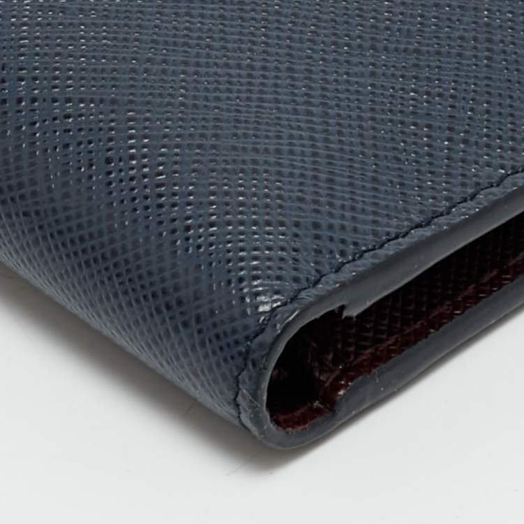 Pre Owned Prada Navy Blue Leather Logo Bifold Wallet