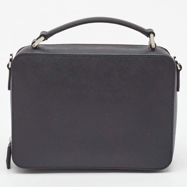 Pre Owned Prada Black Saffiano Leather Medium Brique Shoulder Bag