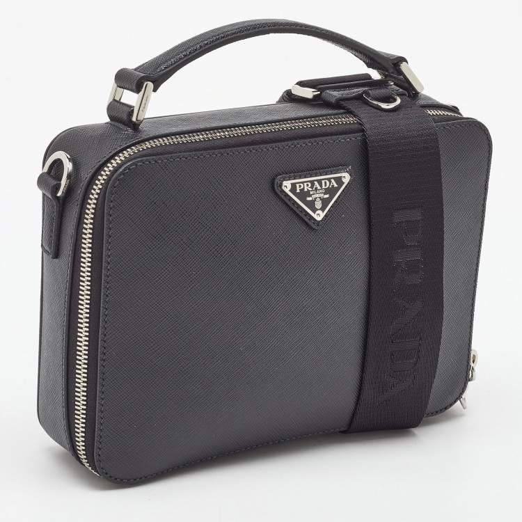Pre Owned Prada Black Saffiano Leather Medium Brique Shoulder Bag