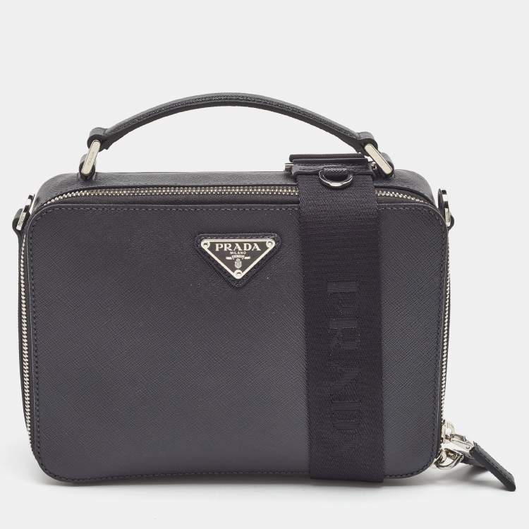Pre Owned Prada Black Saffiano Leather Medium Brique Shoulder Bag