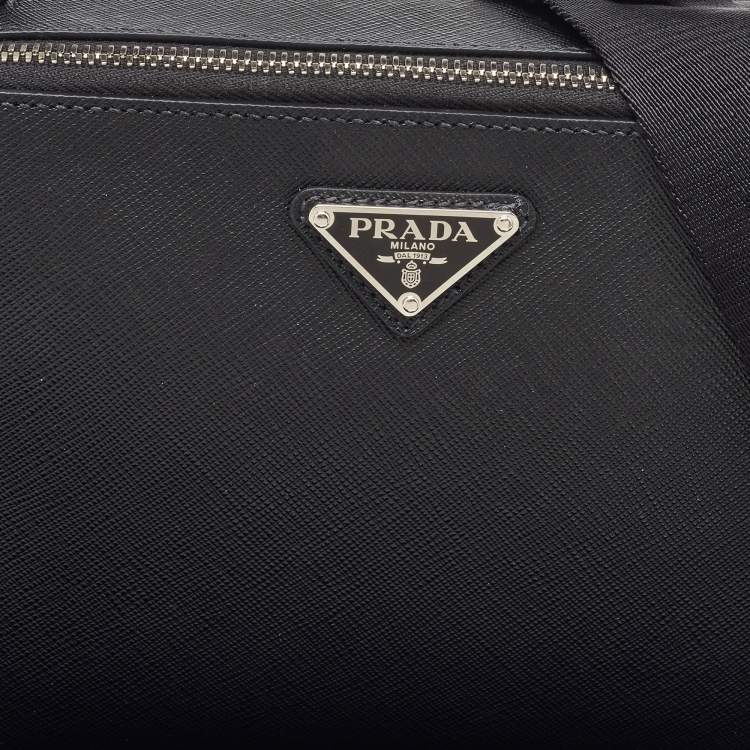 Pre Owned Prada Black Saffiano Leather Medium Brique Shoulder Bag