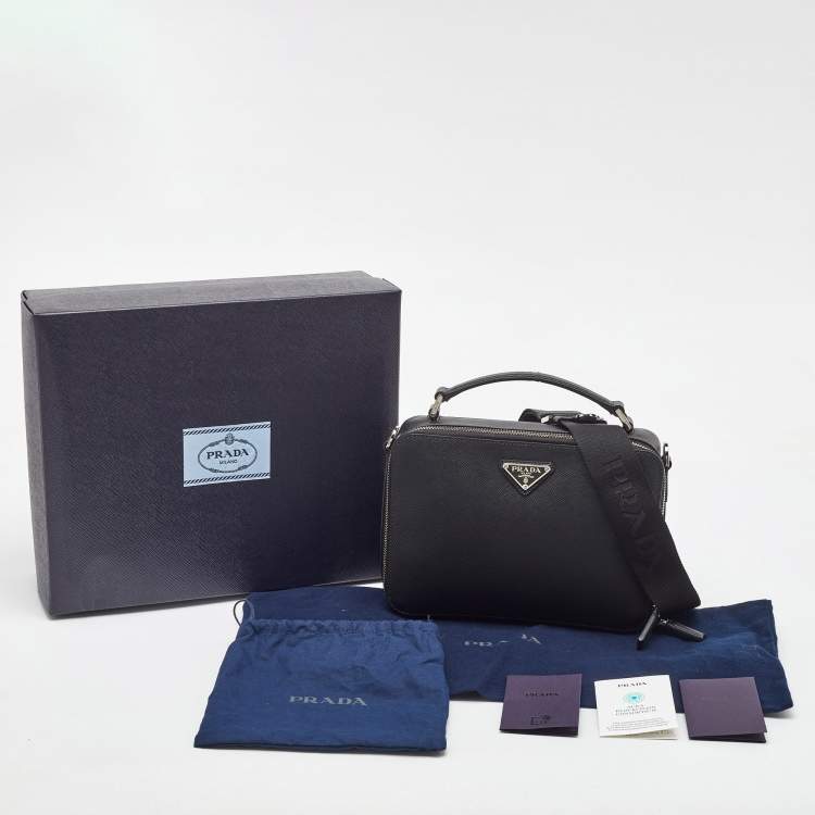 Pre Owned Prada Black Saffiano Leather Medium Brique Shoulder Bag