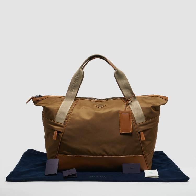 Pre Owned Prada Brown Re-Nylon and Leather Duffel Bag