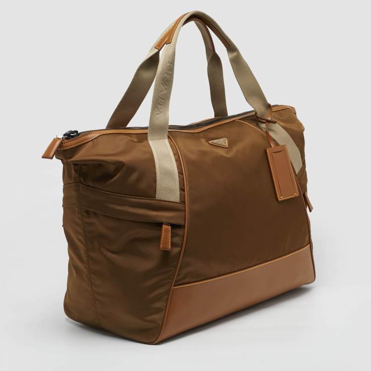 Pre Owned Prada Brown Re-Nylon and Leather Duffel Bag