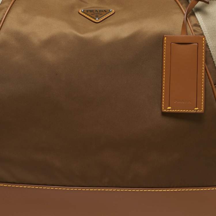 Pre Owned Prada Brown Re-Nylon and Leather Duffel Bag