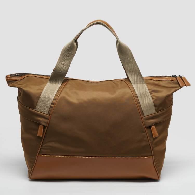 Pre Owned Prada Brown Re-Nylon and Leather Duffel Bag