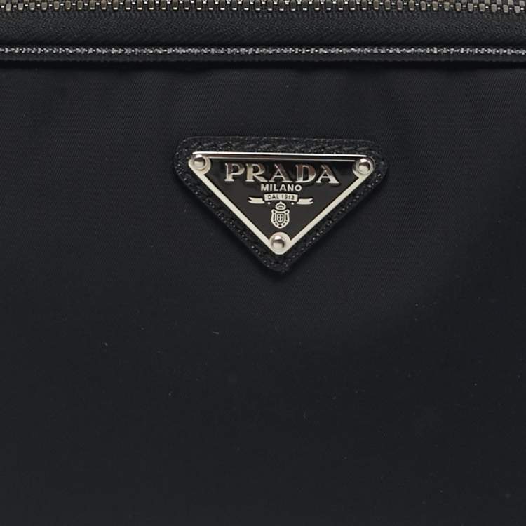 Pre Owned Prada Brique Black Re-Nylon and Saffiano Lux Leather Crossbody Bag