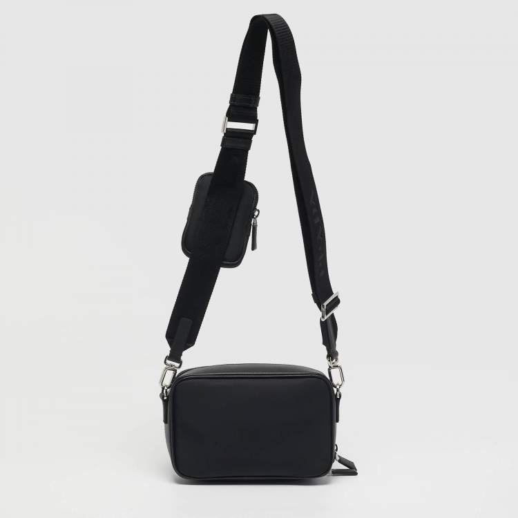 Pre Owned Prada Brique Black Re-Nylon and Saffiano Lux Leather Crossbody Bag