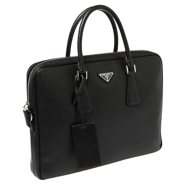 Pre Owned Prada Black Saffiano Lux Leather Laptop Bag