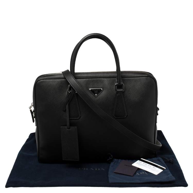 Pre Owned Prada Black Saffiano Lux Leather Laptop Bag