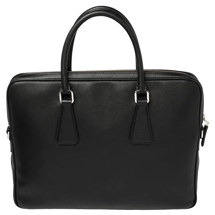 Pre Owned Prada Black Saffiano Lux Leather Laptop Bag