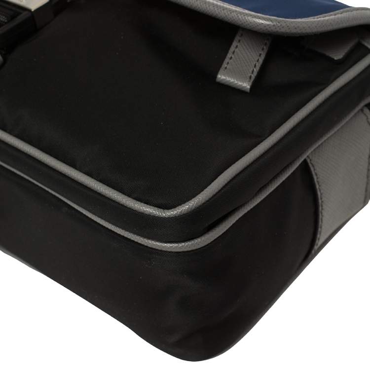 Pre Owned Prada Black/Blue Nylon Crossbody Bag